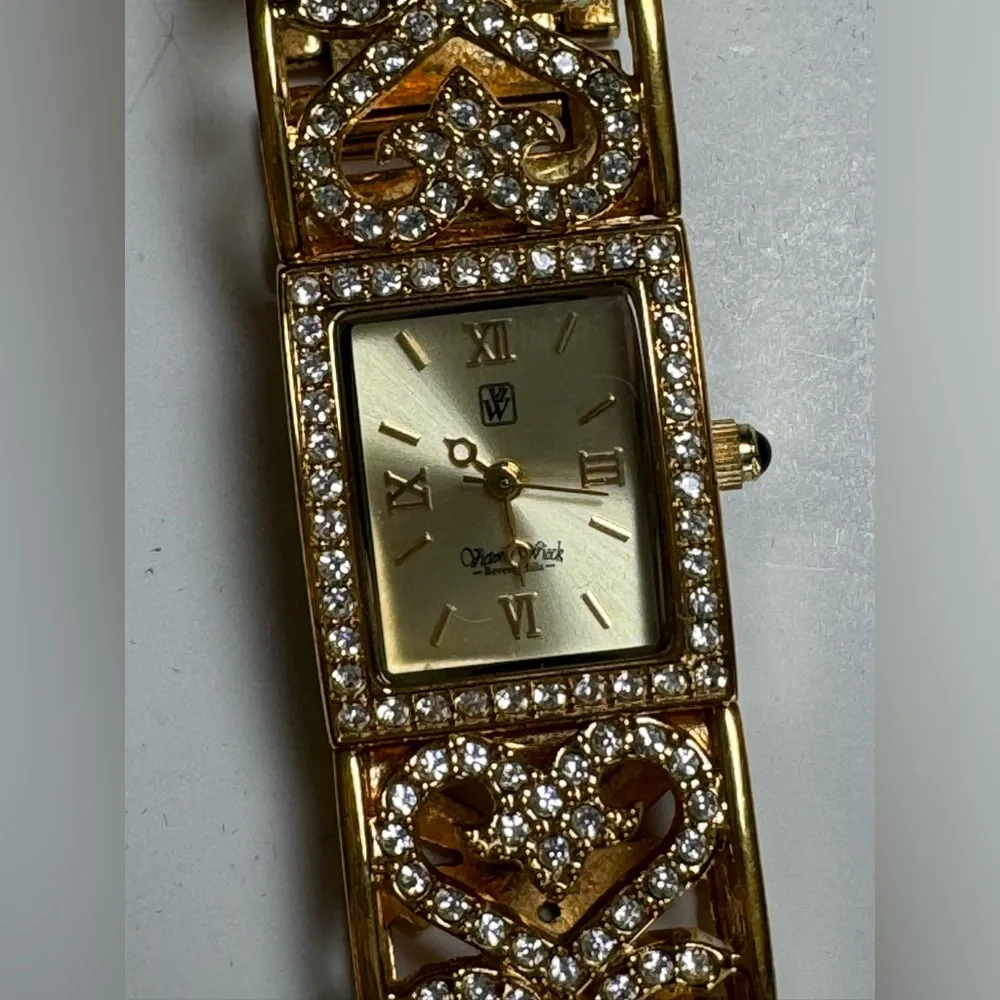 Soft Bangle hinged Link Crystal Bracelet Watch Victoria Wieck GOLD